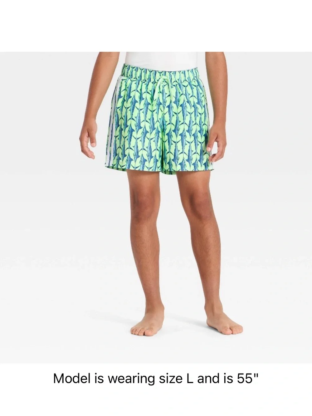 Boys Swim Shorts in Lime Green & Navy Fish Print- Medium 8